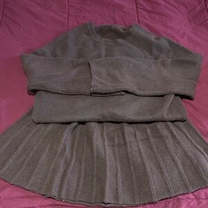 Dark Brown Knit Sweater with Pleated Hem